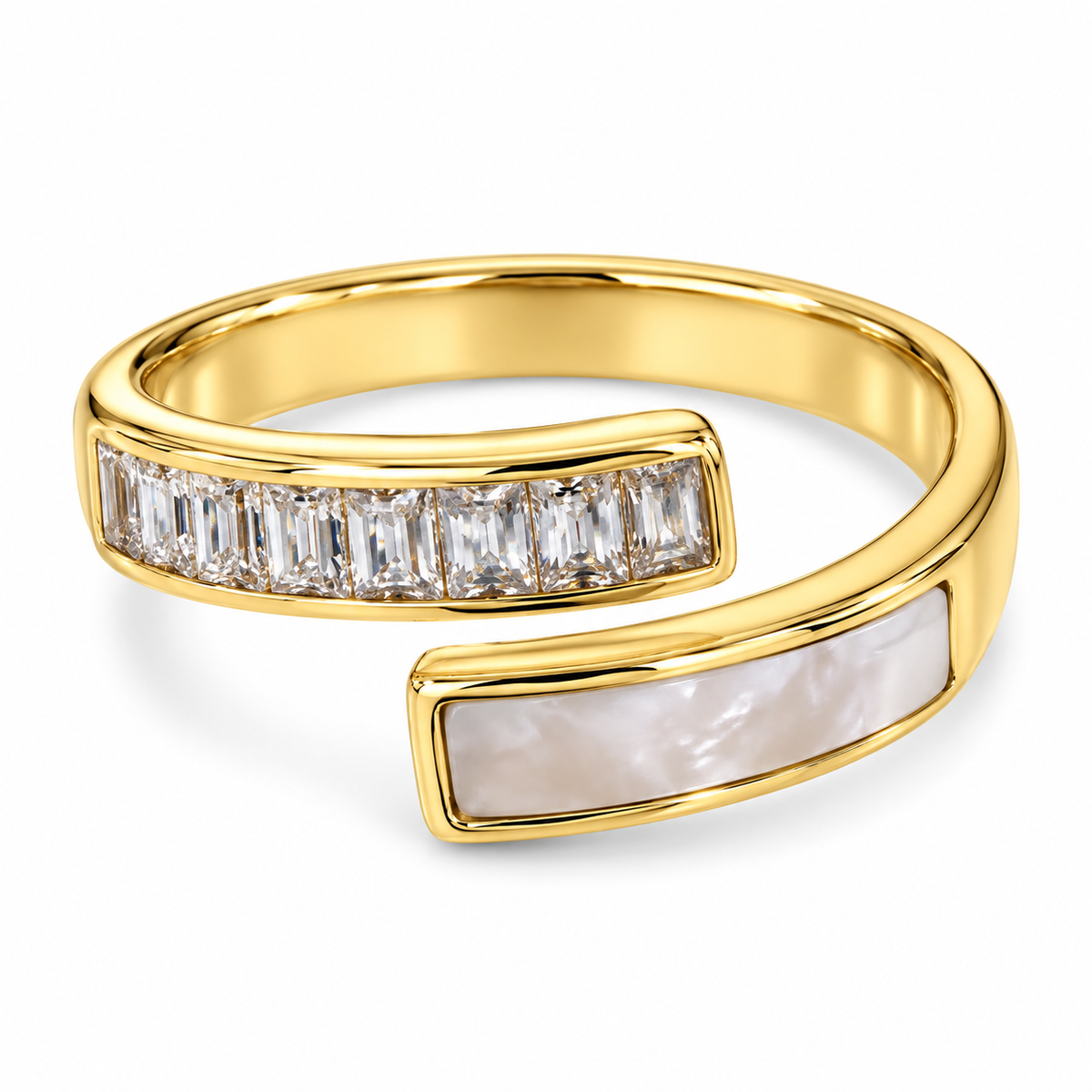 S.steel Modern Twist Baguette Ring – Gold & Silver