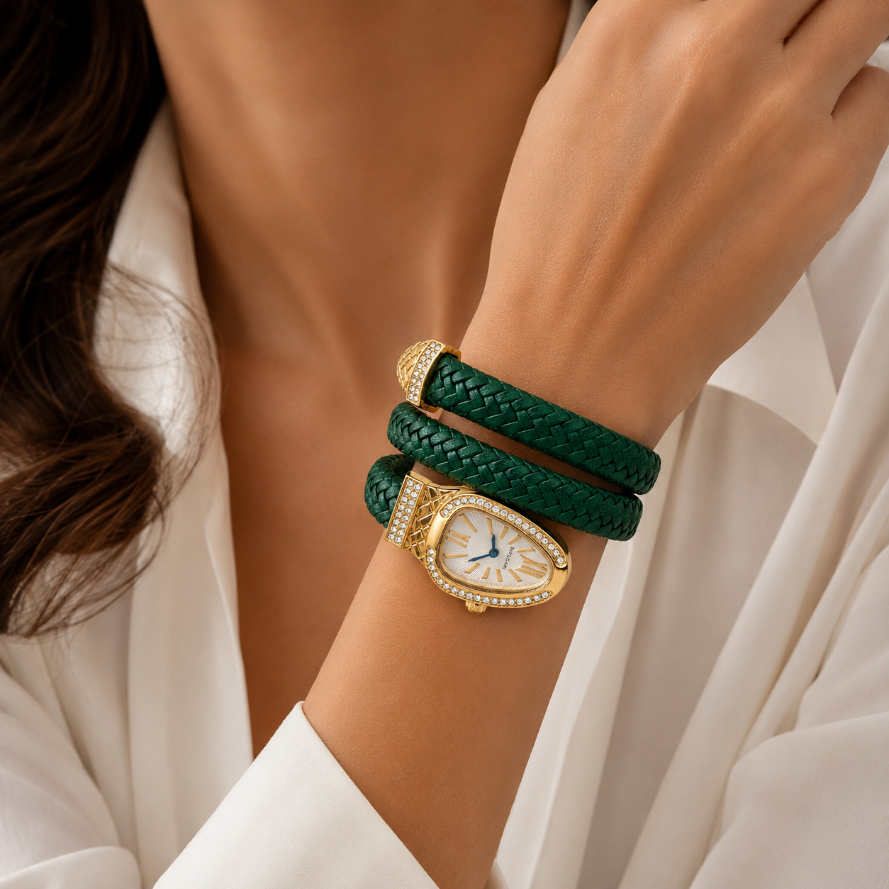 Serpenti Wrap Leather Watch – Gold Case with Crystals