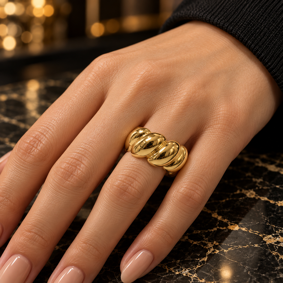 S.steel Bold Twist Gold Ring – Iconic Elegance