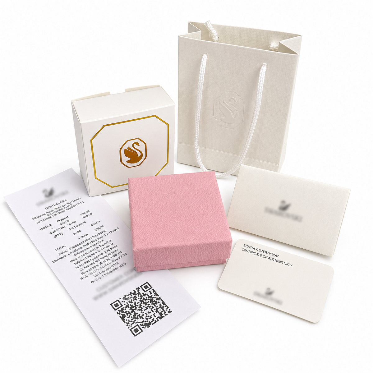 Swan necklace with pink authentic package