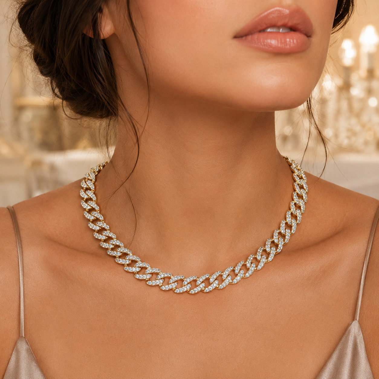 Gold Pave Cuban Link Necklace