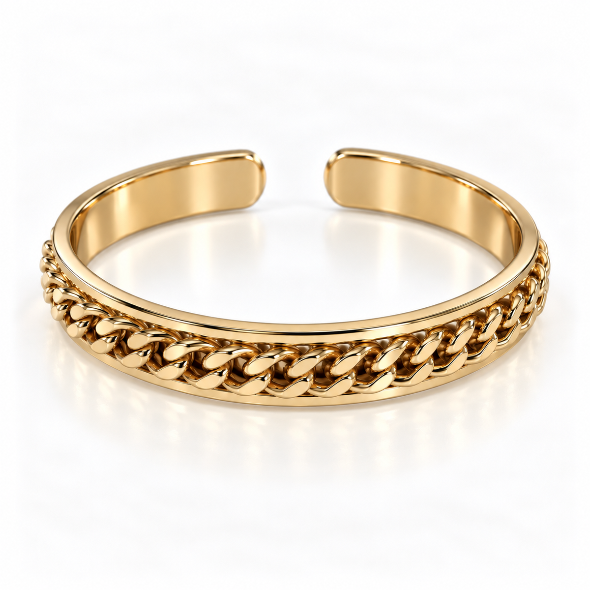 Gold Curb Chain Open Bangle – Bold & Luxurious ✨