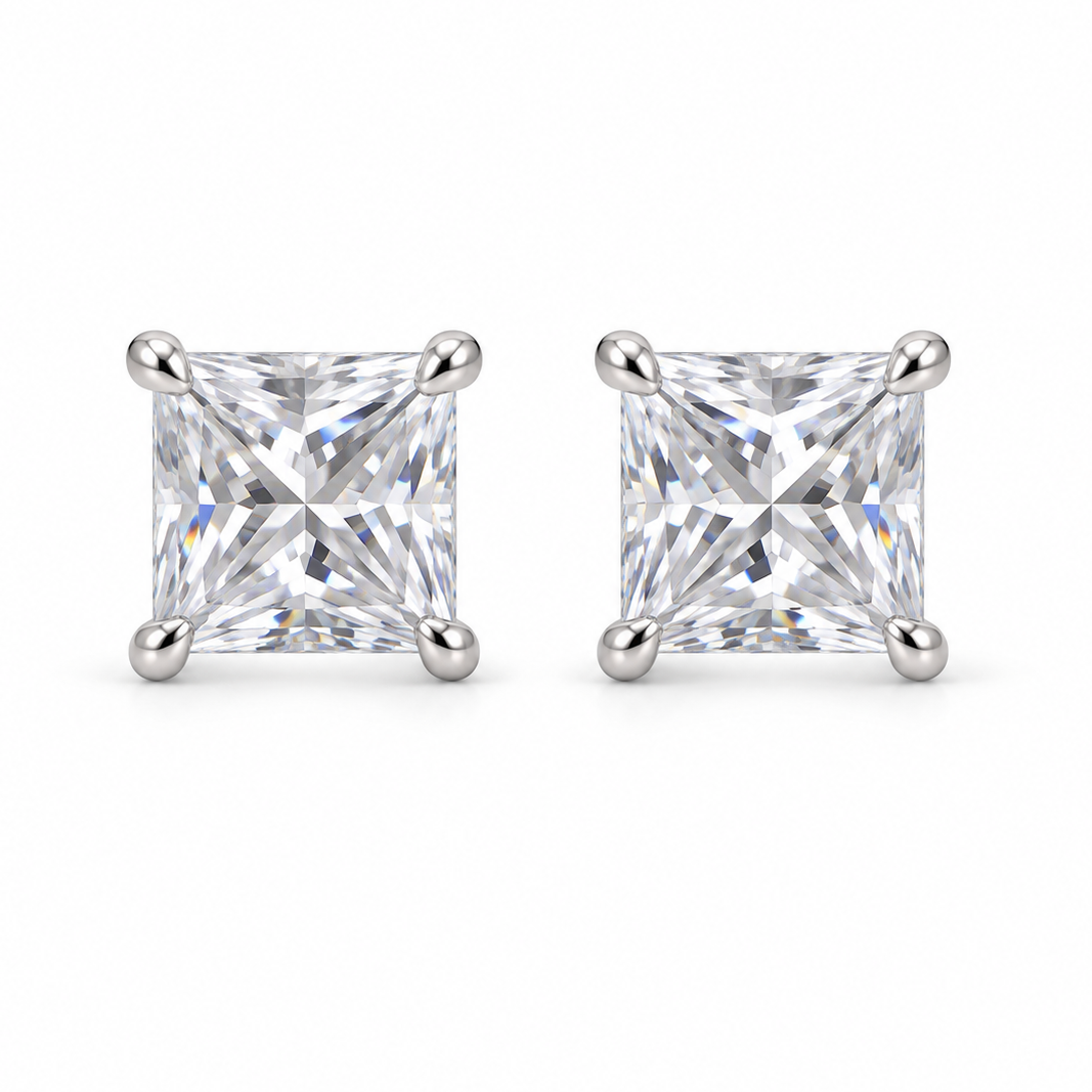 silver color square-Cut Stud Earrings – square Stone Design