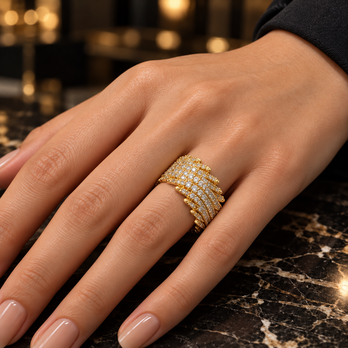 wedding Royal Pavé Statement Ring – Gold & Silver ✨