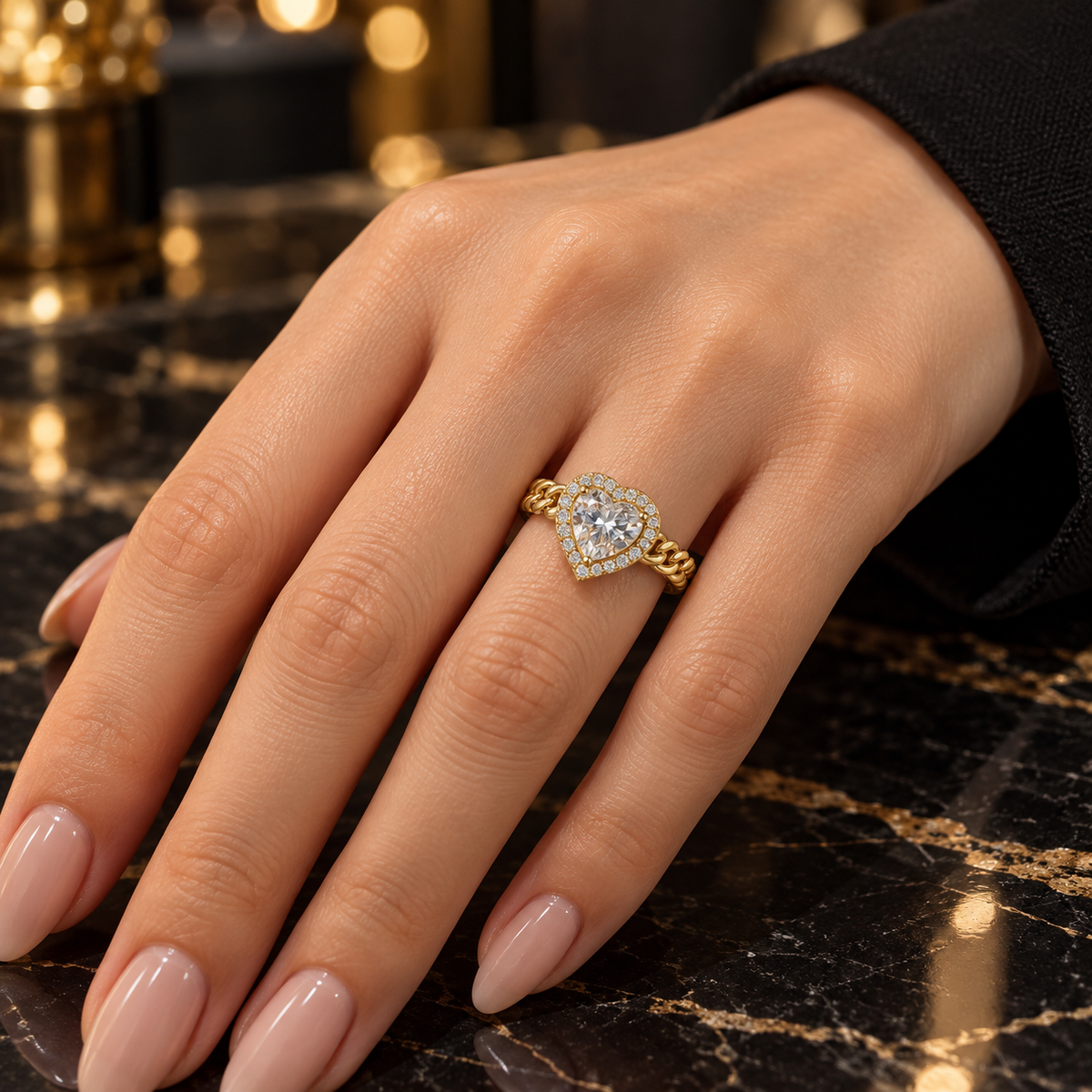 Crystal Heart Braided Ring