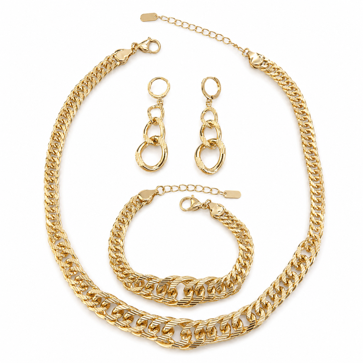 Textured Gold Chain Jewelry Set