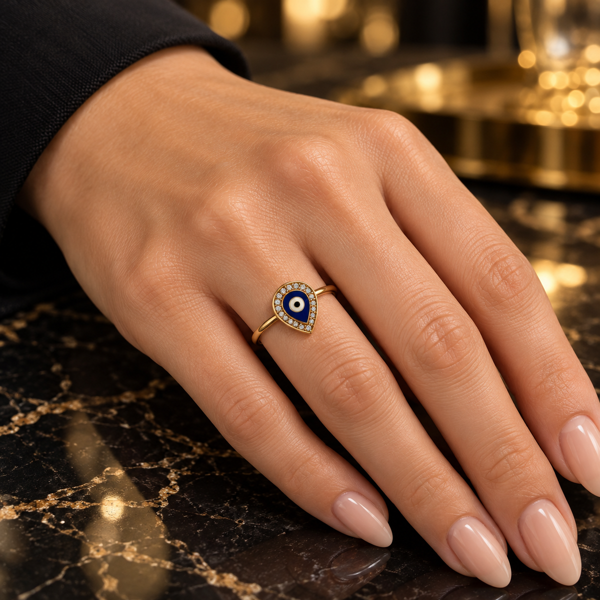 Teardrop Evil Eye Ring