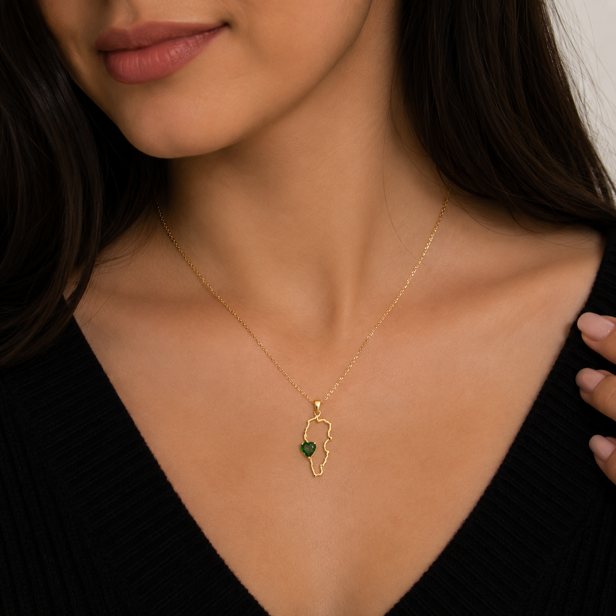 Lebanese Green Heart Map Necklace