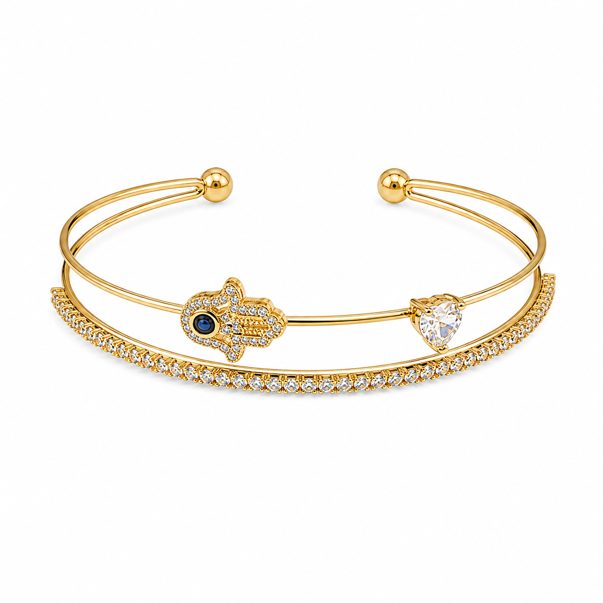 Hamsa & Heart Layered Bangle
