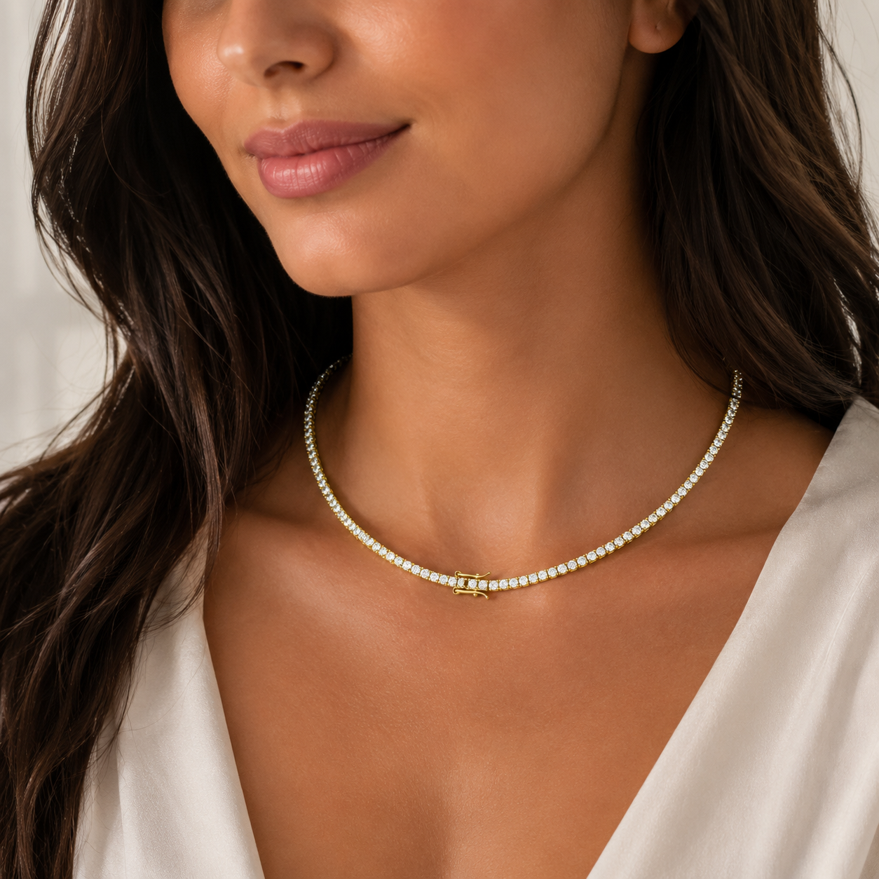stainless steel Cubic Zirconia Tennis Necklace ( 3mm )