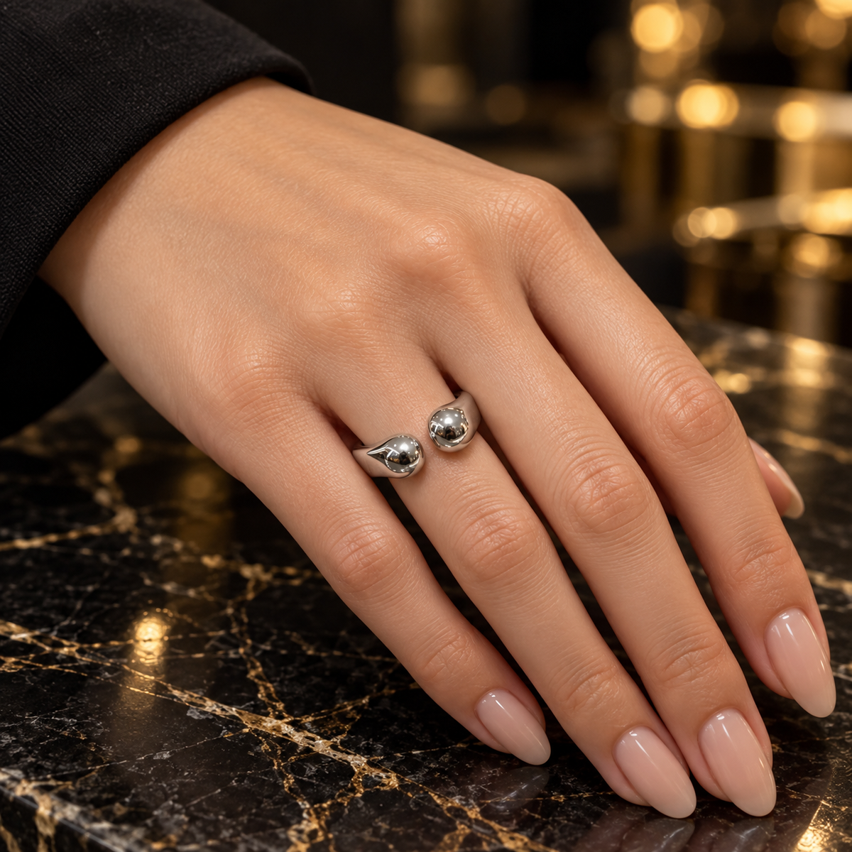 S.steel Bold Teardrop Ring – (free size)