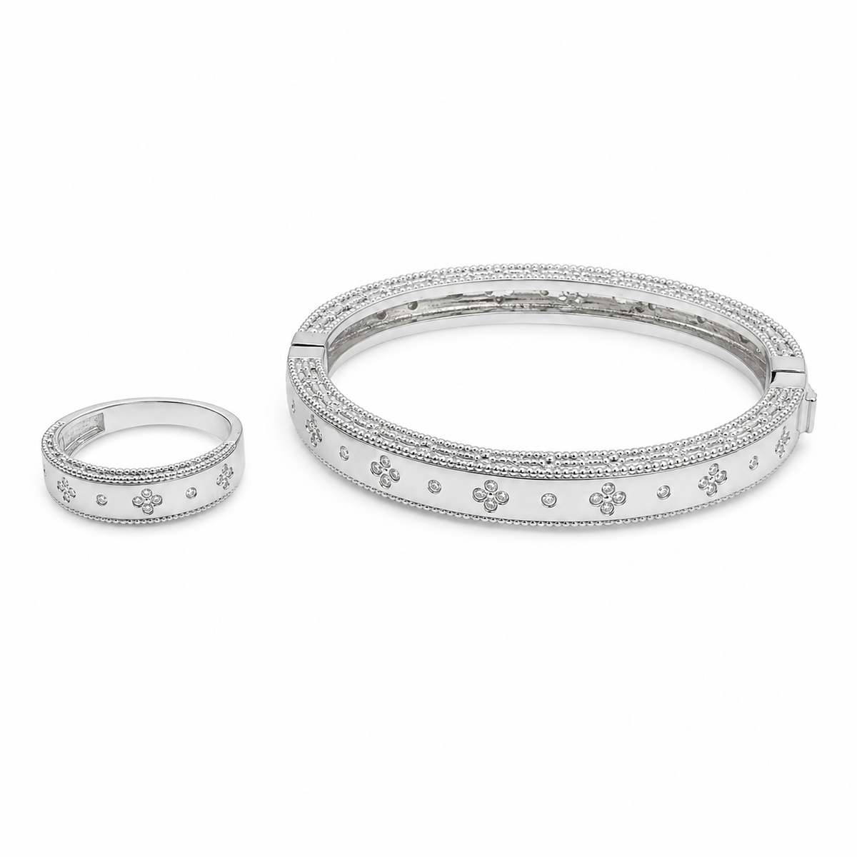 Floral Shine Silver Bracelet & Ring Set