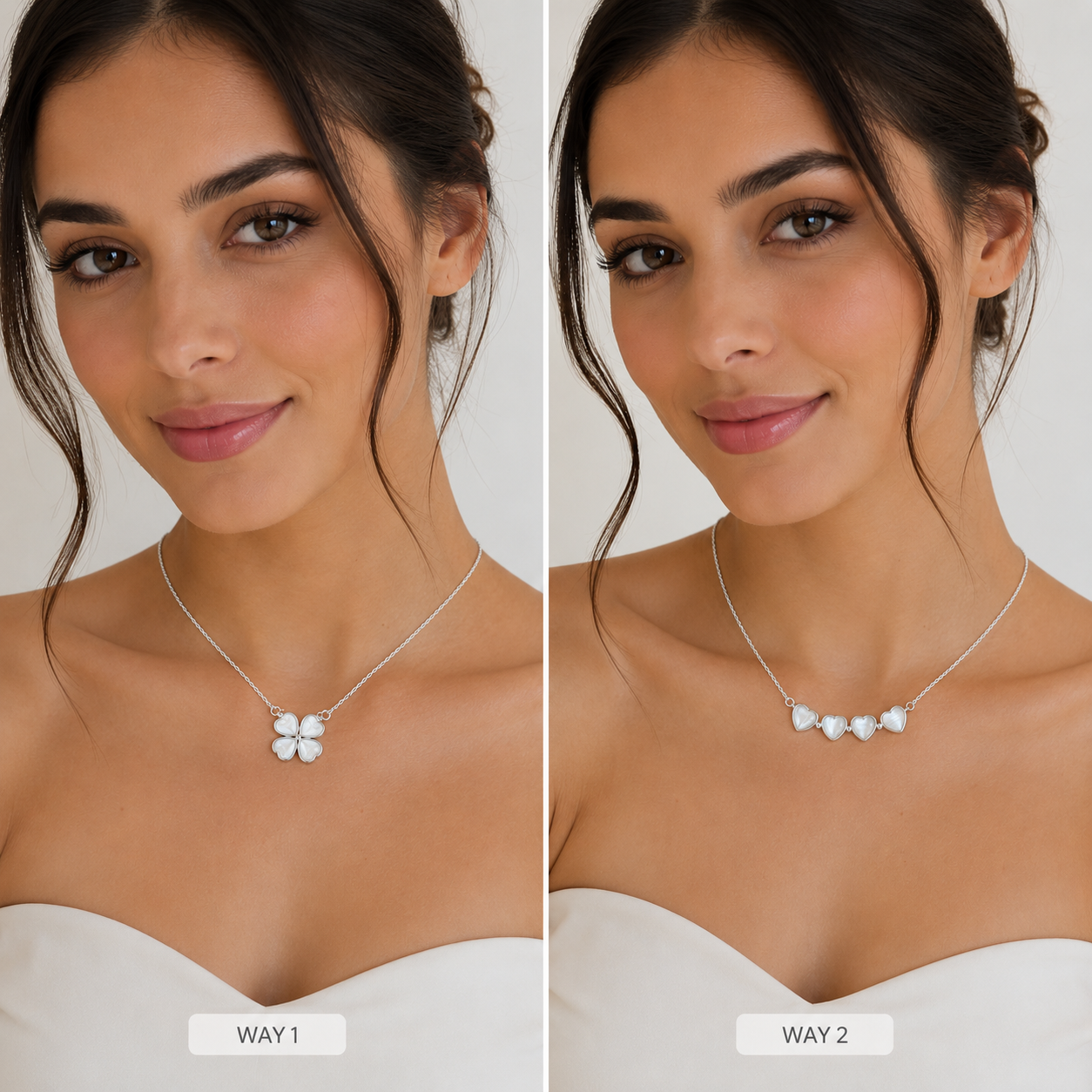 Silver Clover Heart Necklace – Enamel Finish(2 in 1)