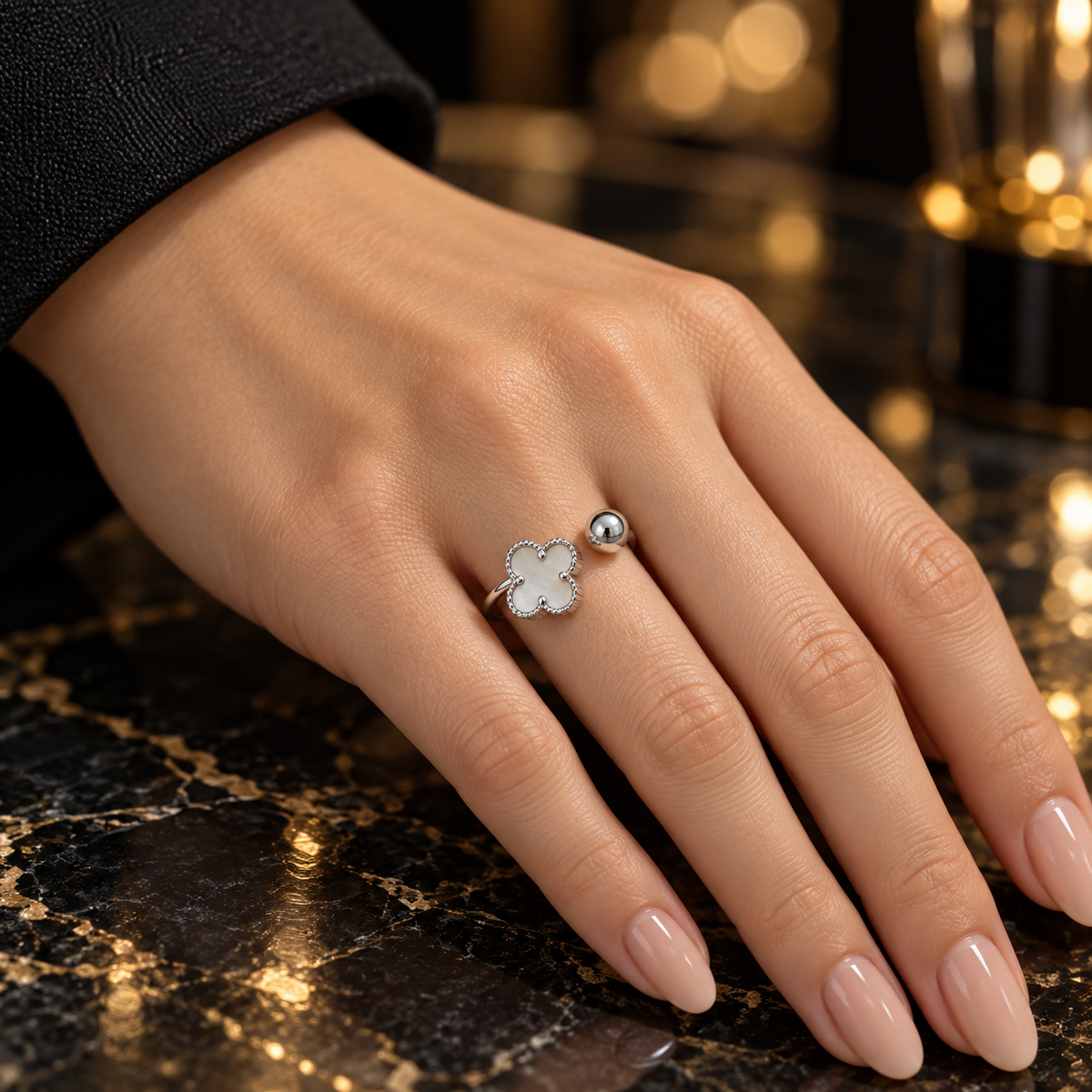 Golden Ball Clover Ring – Radiate Grace & Light