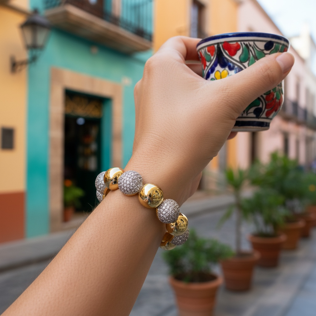 ✨ Gold & Crystal Beaded Open Bangle ✨