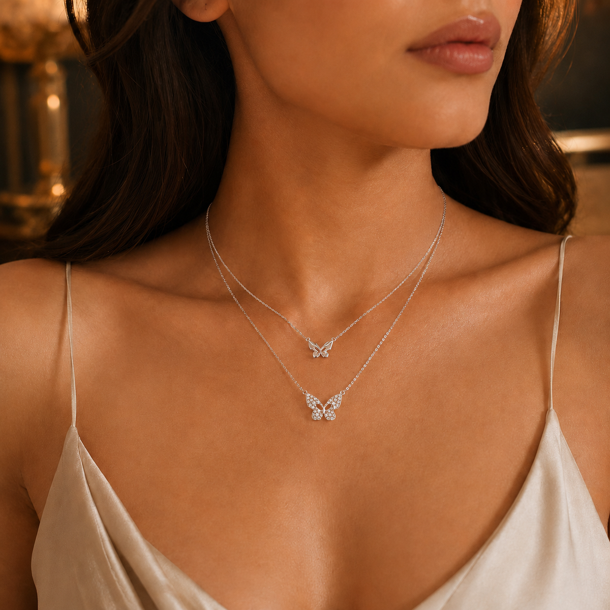 Butterfly Duo Layered Necklace – Gold & Silver Options | Poshewix – view 4