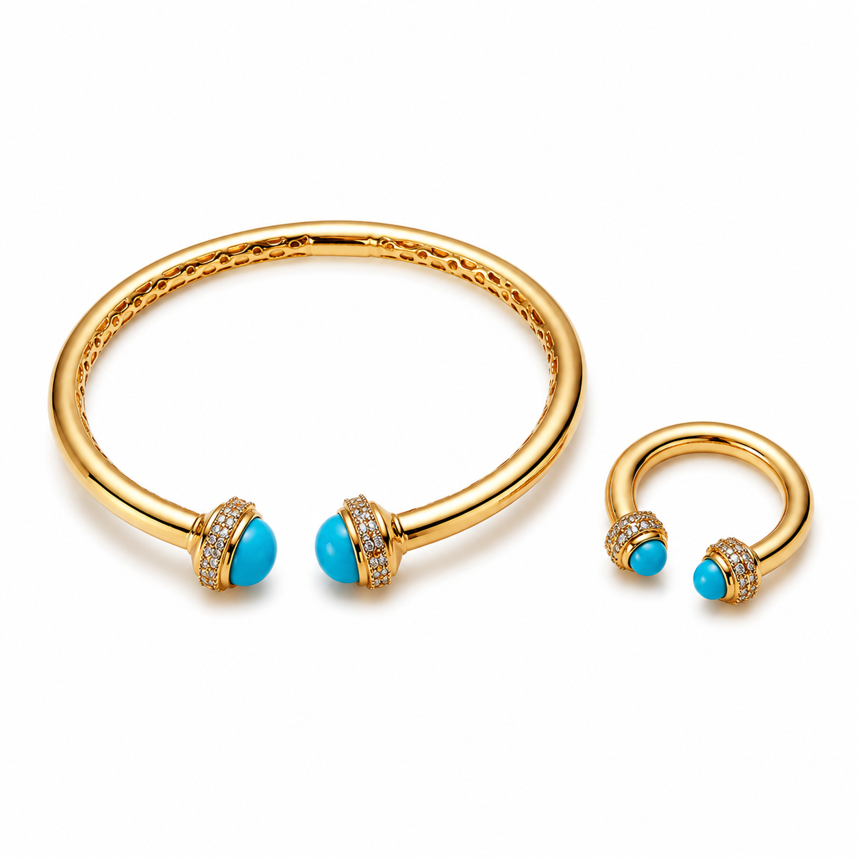 Gemstone himo Elegance Bangle & Ring Set