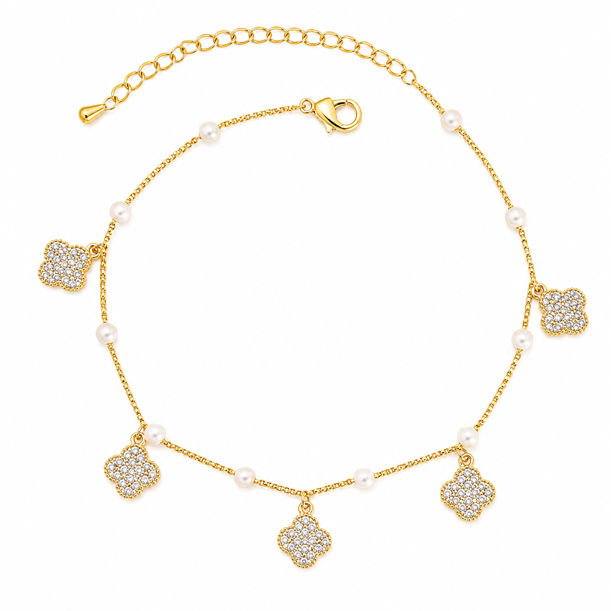 Pearl Clover Charm Anklet