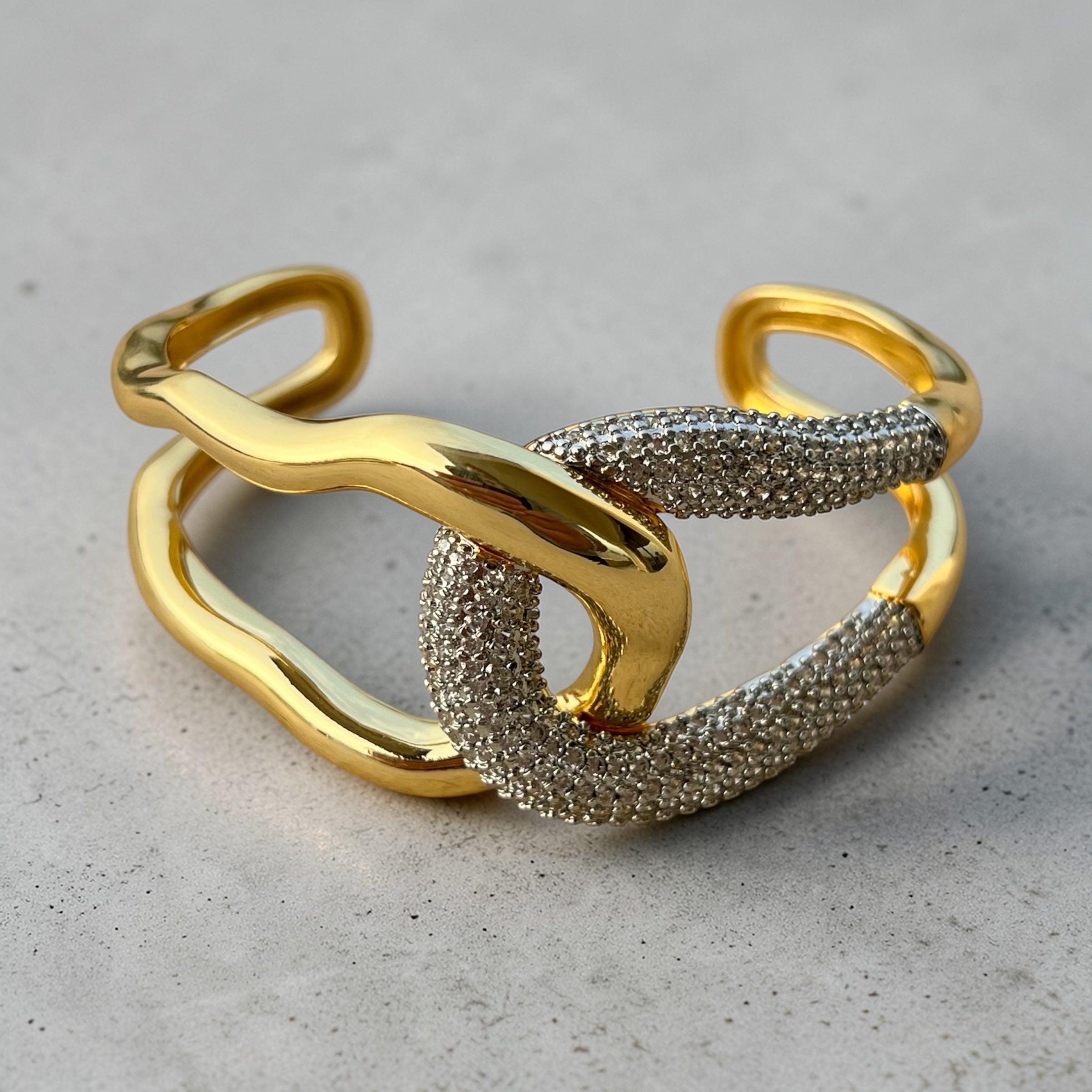 Gold Interlock Pavé Cuff – Bold & Chic
