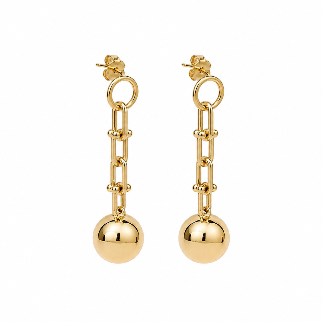 Golden Orbit ball Drop Earrings