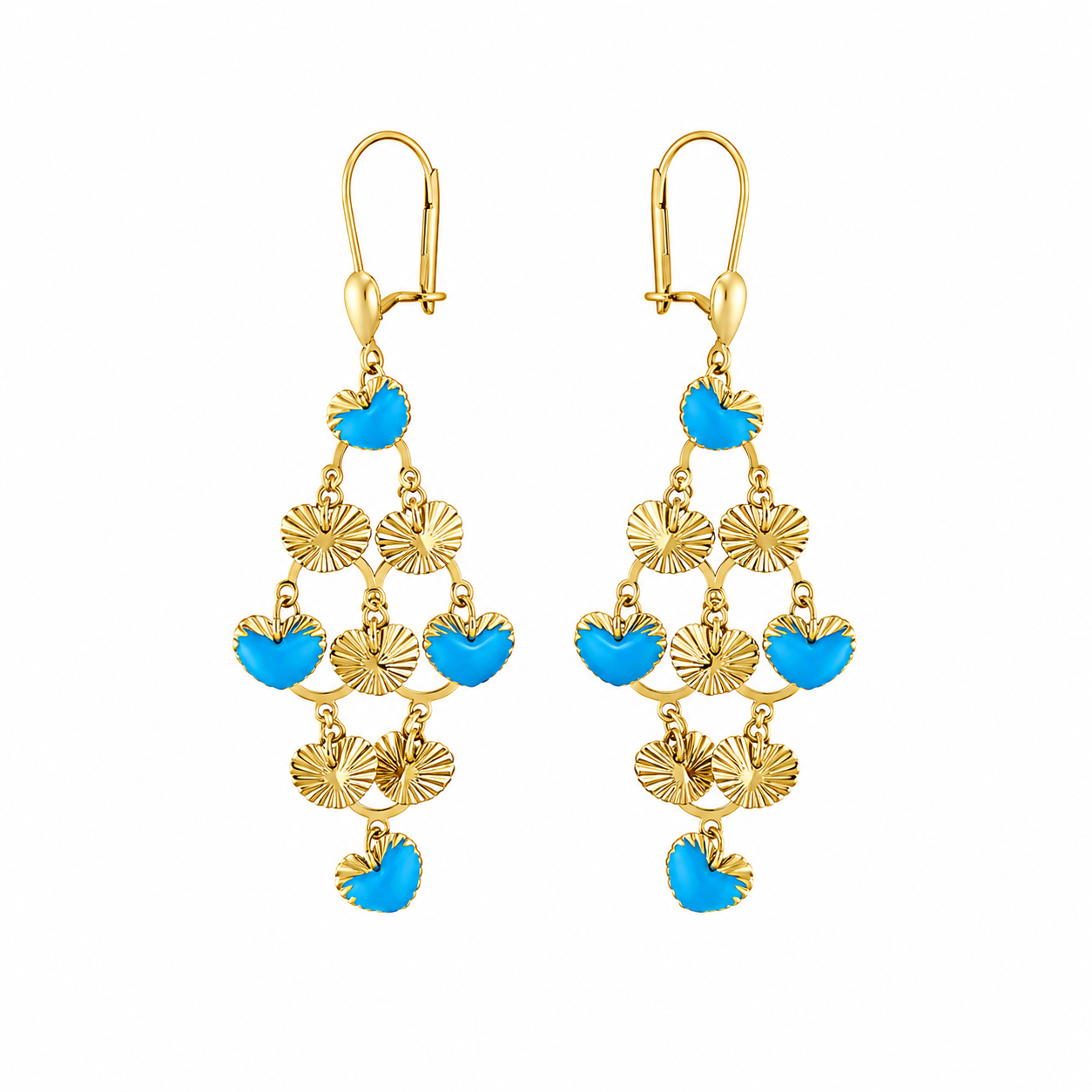 Turquoise Heart Drop Earrings – Gold Cascade