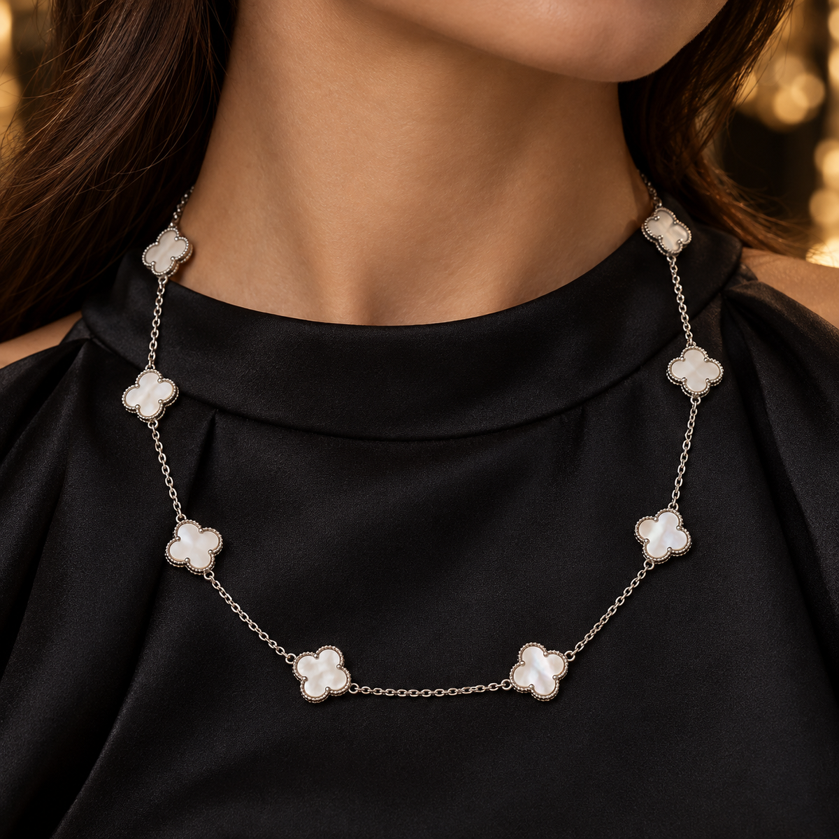 Silver-Tone Clover Necklace(50cm)