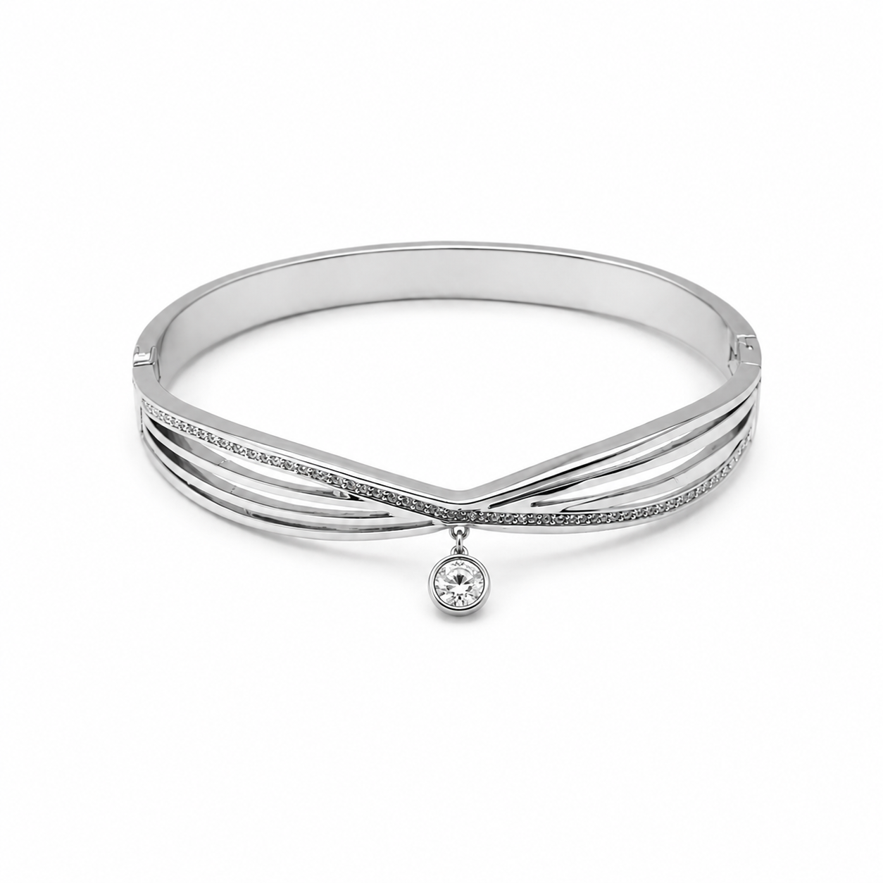 Twist Elegance Bangle with Crystal Charm ā Gold & Silver