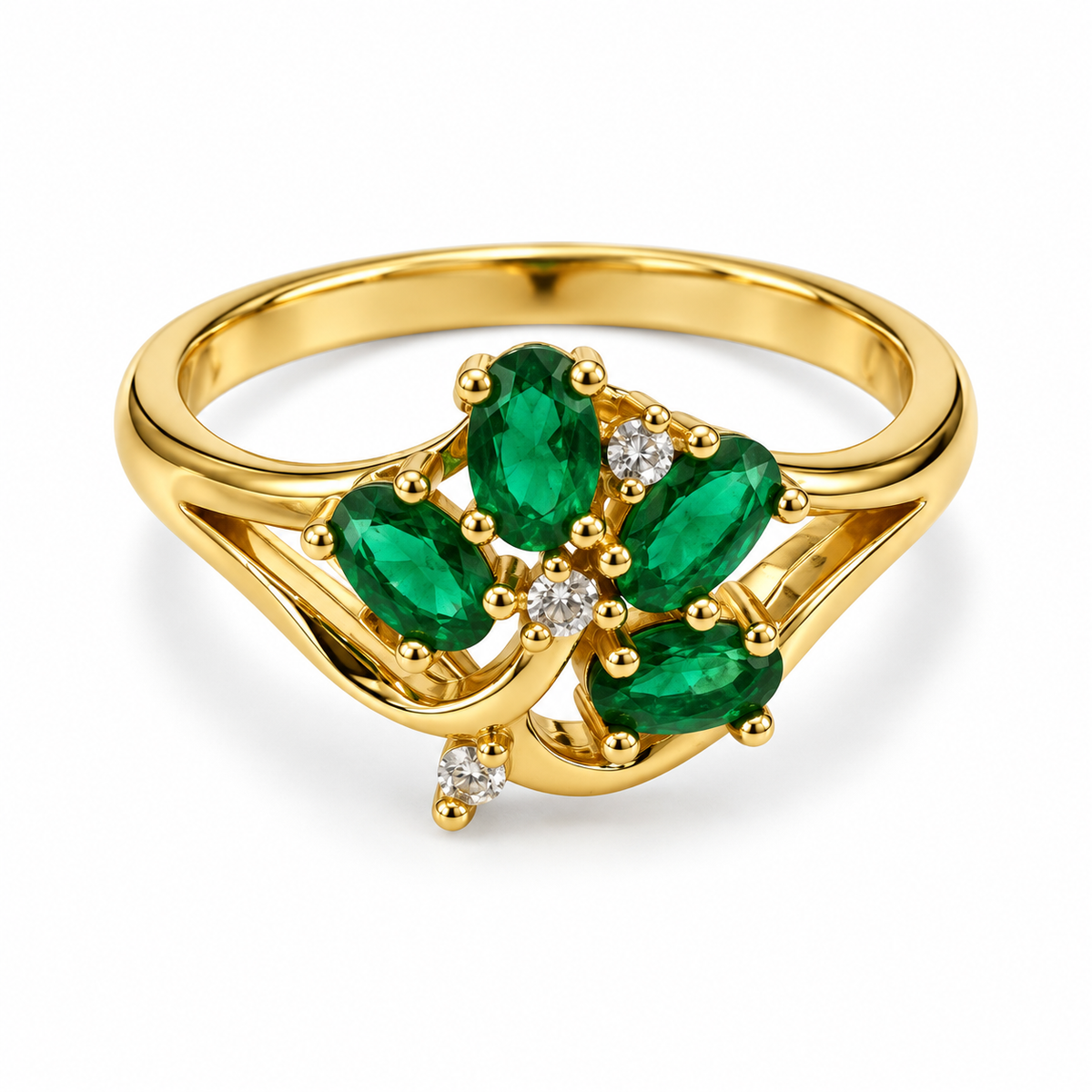 Emerald Blossom Ring – 18K Gold-Plated Elegance