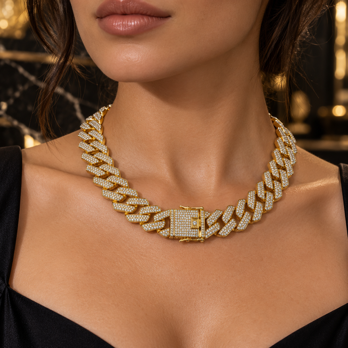 Brass Iced cuban chain necklace(2cm wide)
