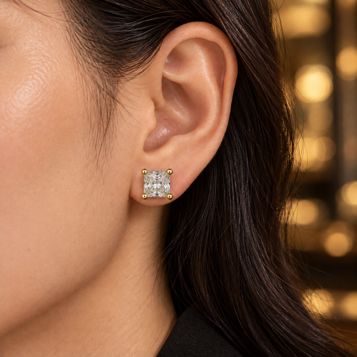 Square-Cut Stud gold Earrings – Gold Plated & Hypoallergenic