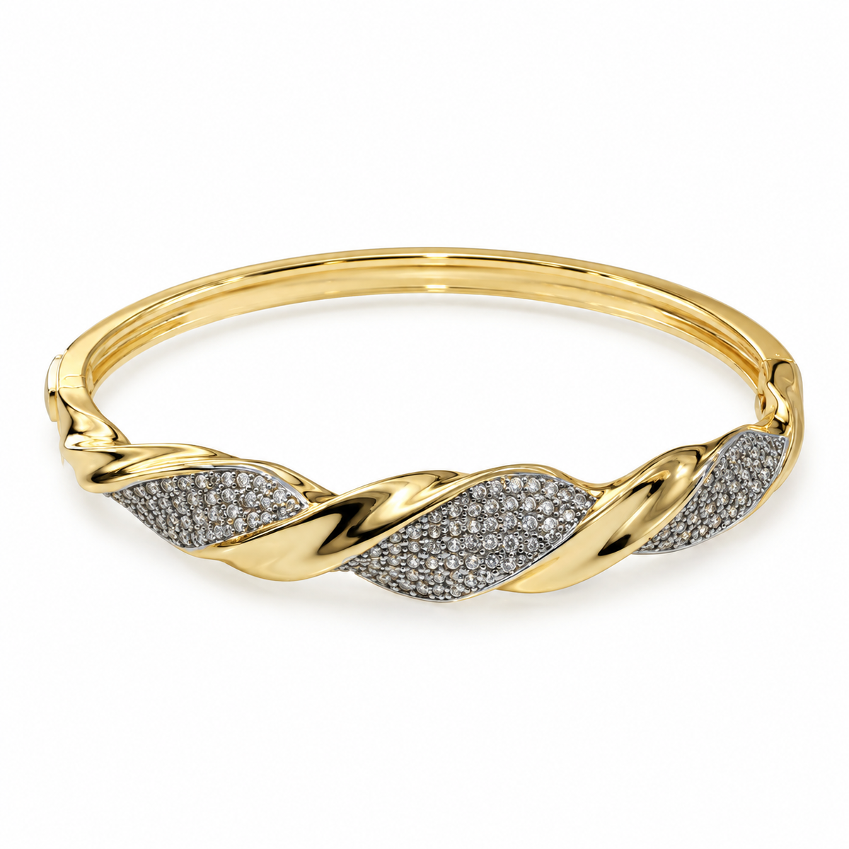 Twisted Pavé Gold Bangle – Soft Sparkle