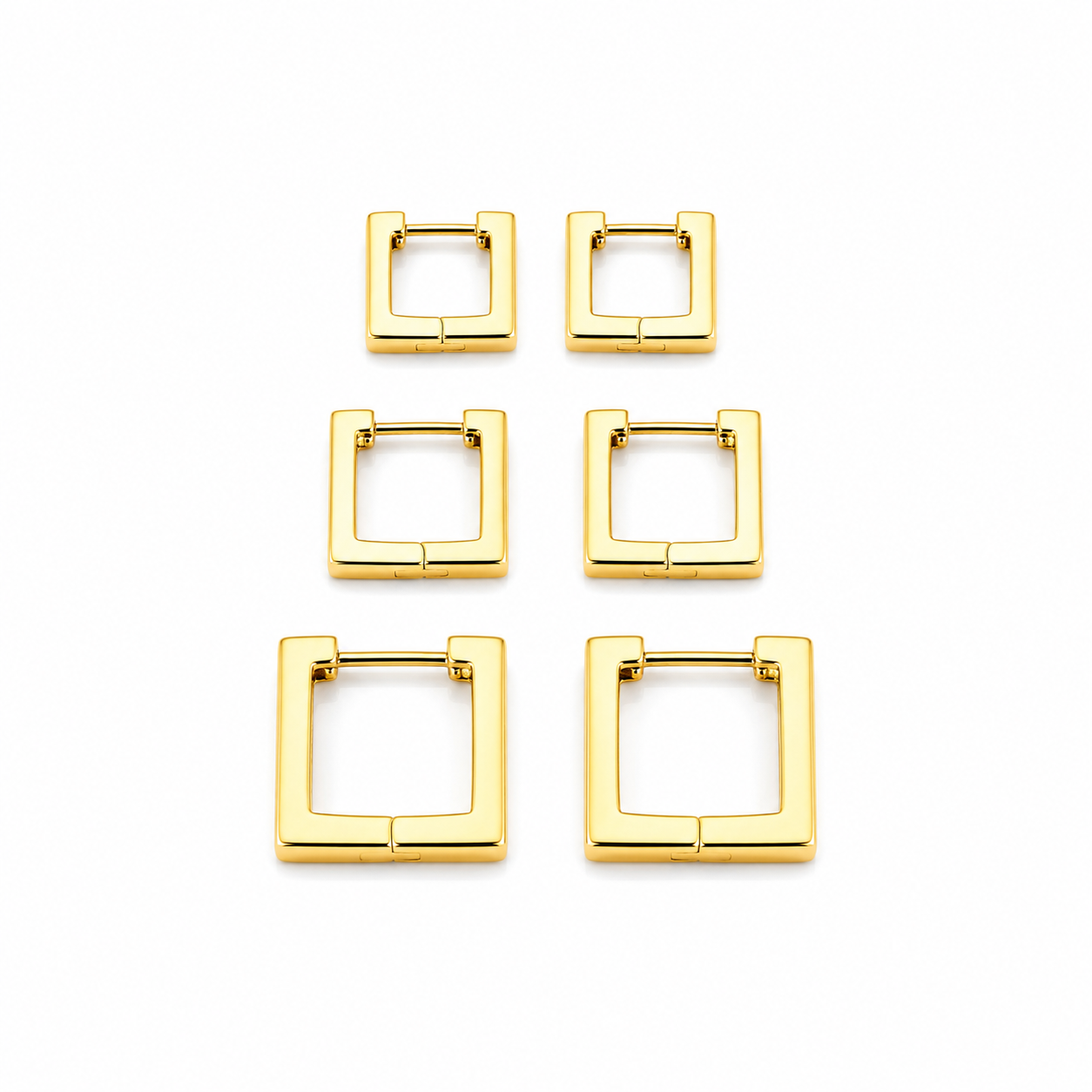Square Frame Gold Huggie Earrings Set – Bold & Structured ✨