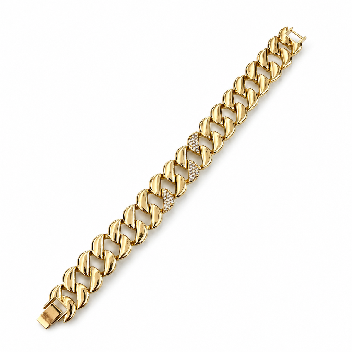 Gold Cuban Link Bracelet with Diamond Accents