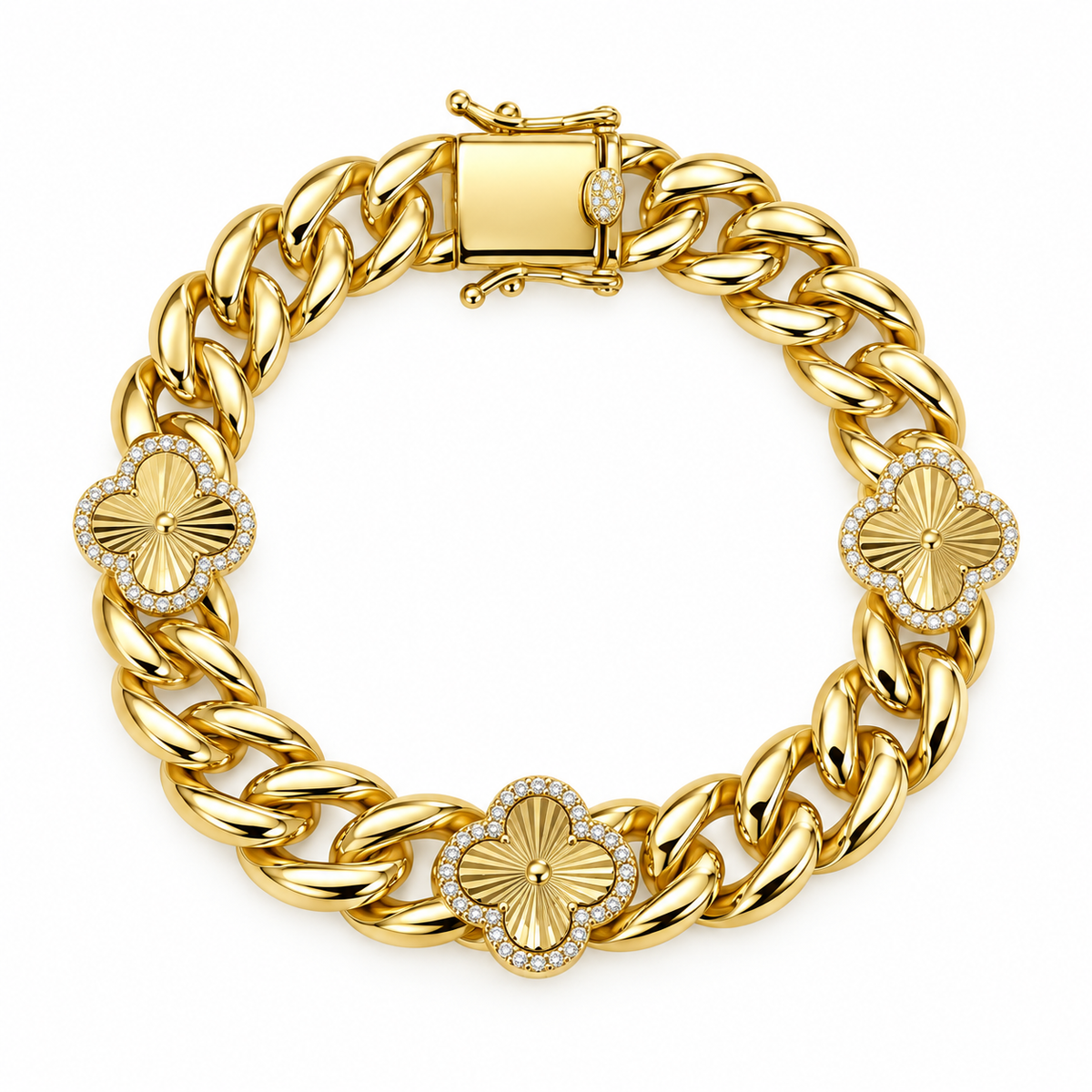 Three Clover Crystal Curb Chain Bracelet