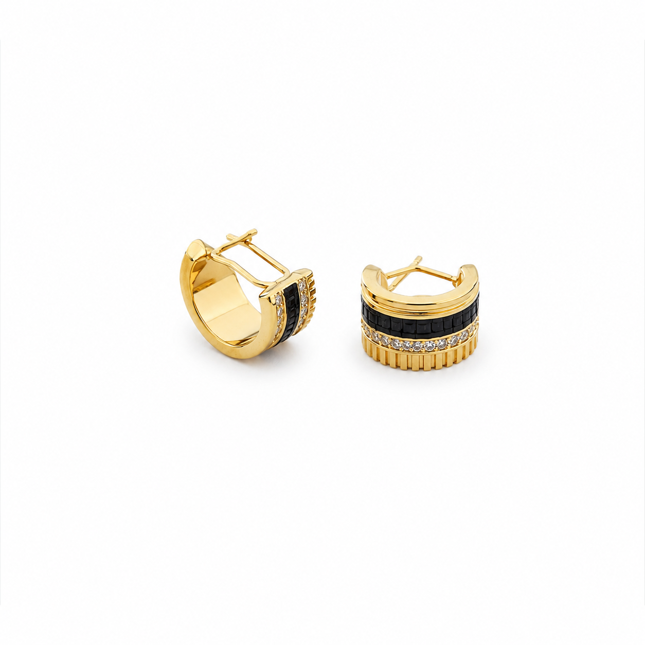 Boucheron-Inspired Black & Gold Hoop Earrings