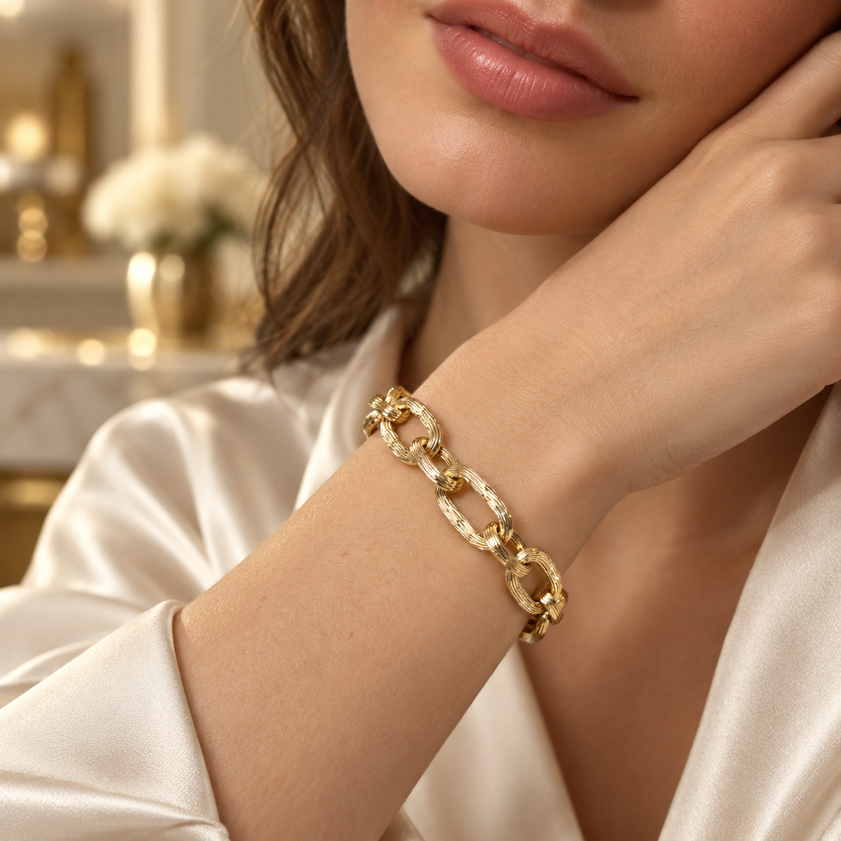 Textured Oval Chain Bracelet