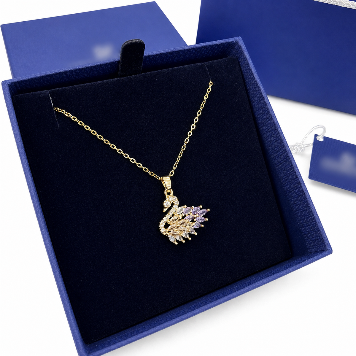Swan necklace with blue authentic package