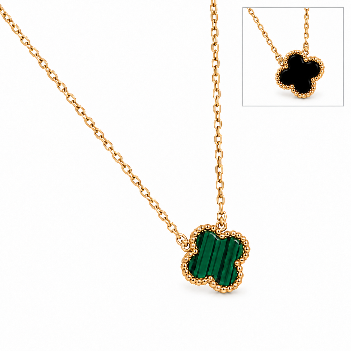 S.steel Green & black Clover Charm Necklace(2 faces)