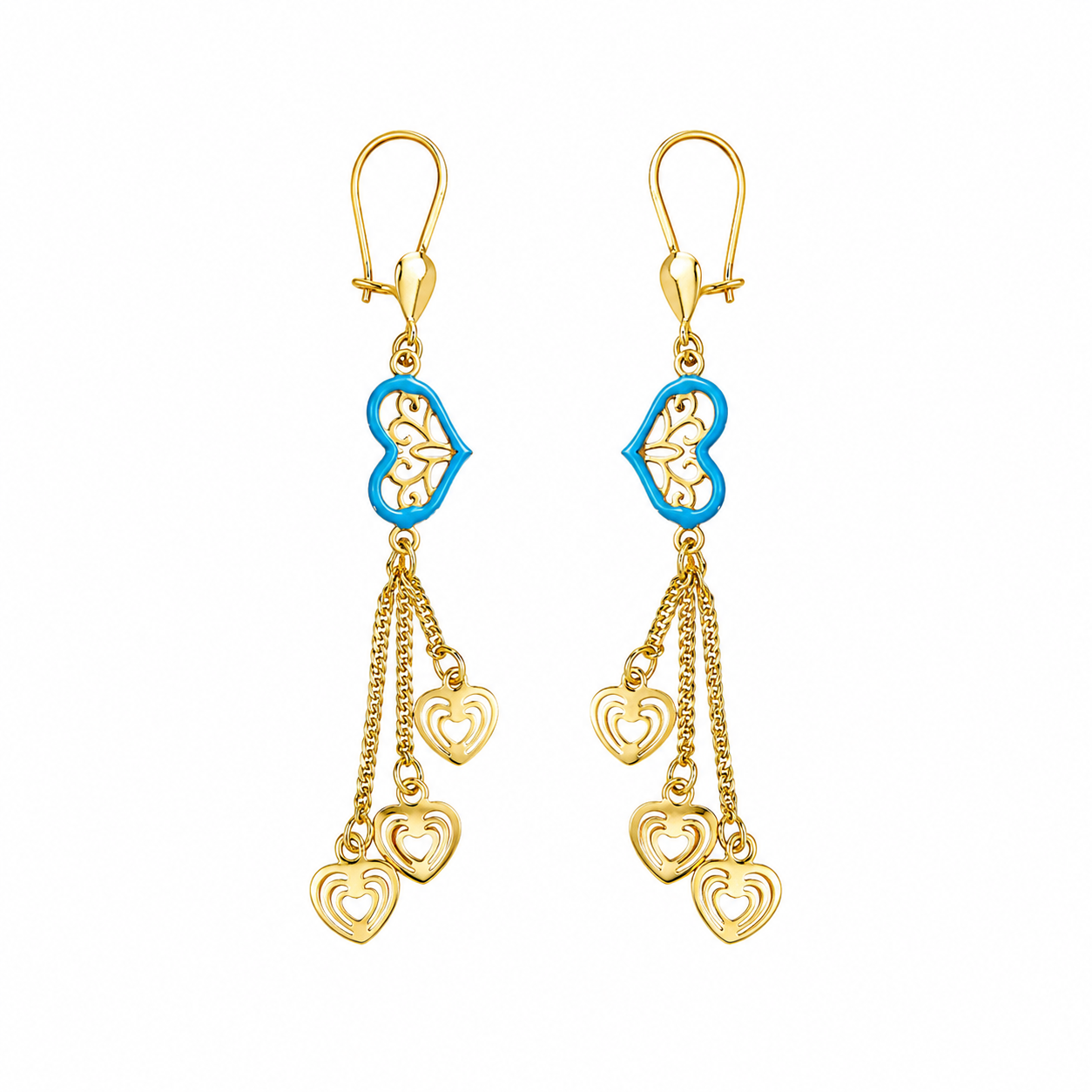 Golden Heart Cascade Earrings – Turquoise Edition