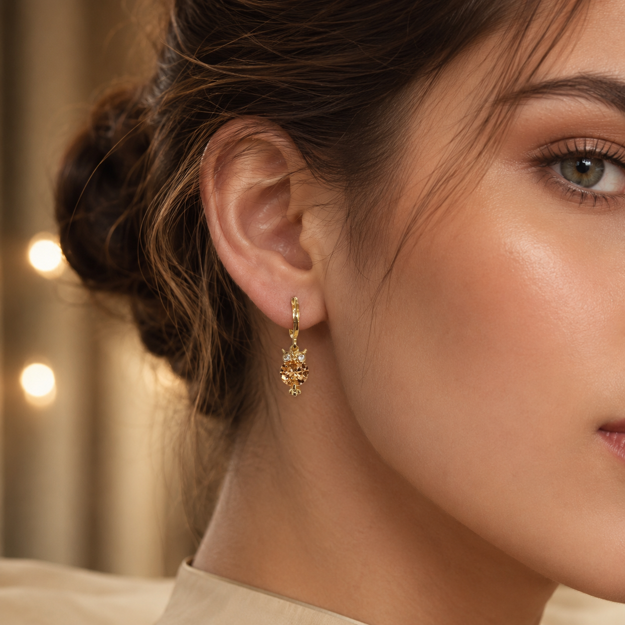 Crystal Owl Huggie Earrings