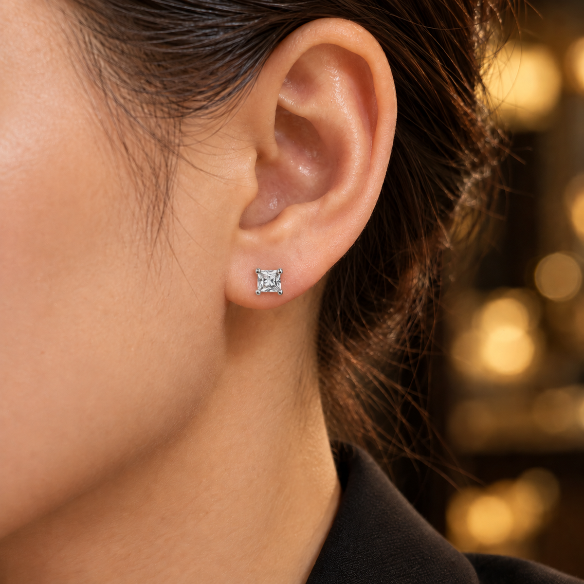 silver color square-Cut Stud Earrings – square Stone Design