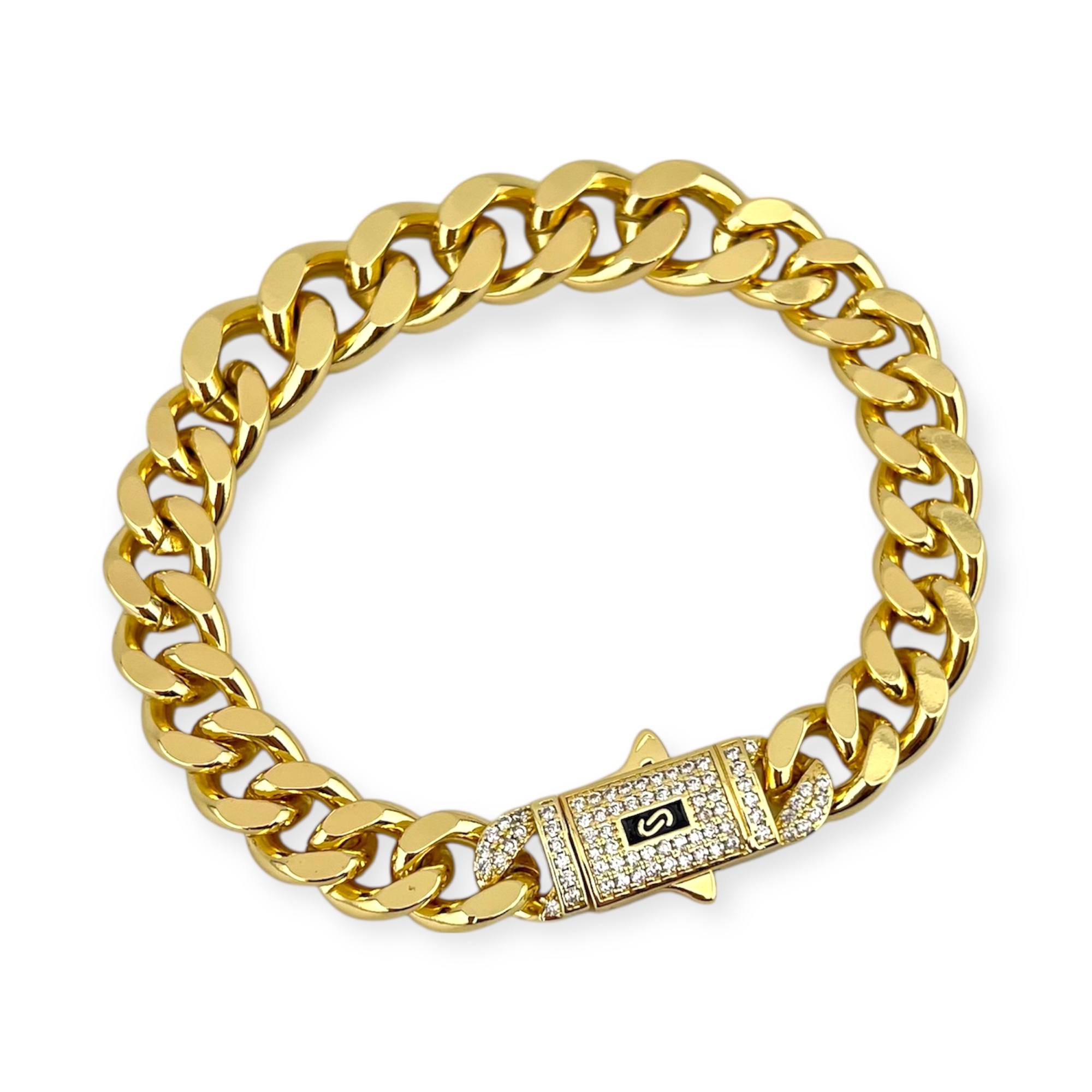 Monaco Chain Bracelet With a Diamond Encrusted Lock clasp