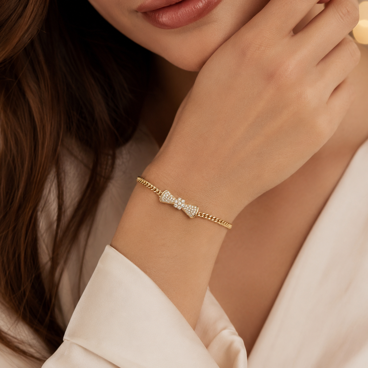 Crystal Bow Gold Bracelet