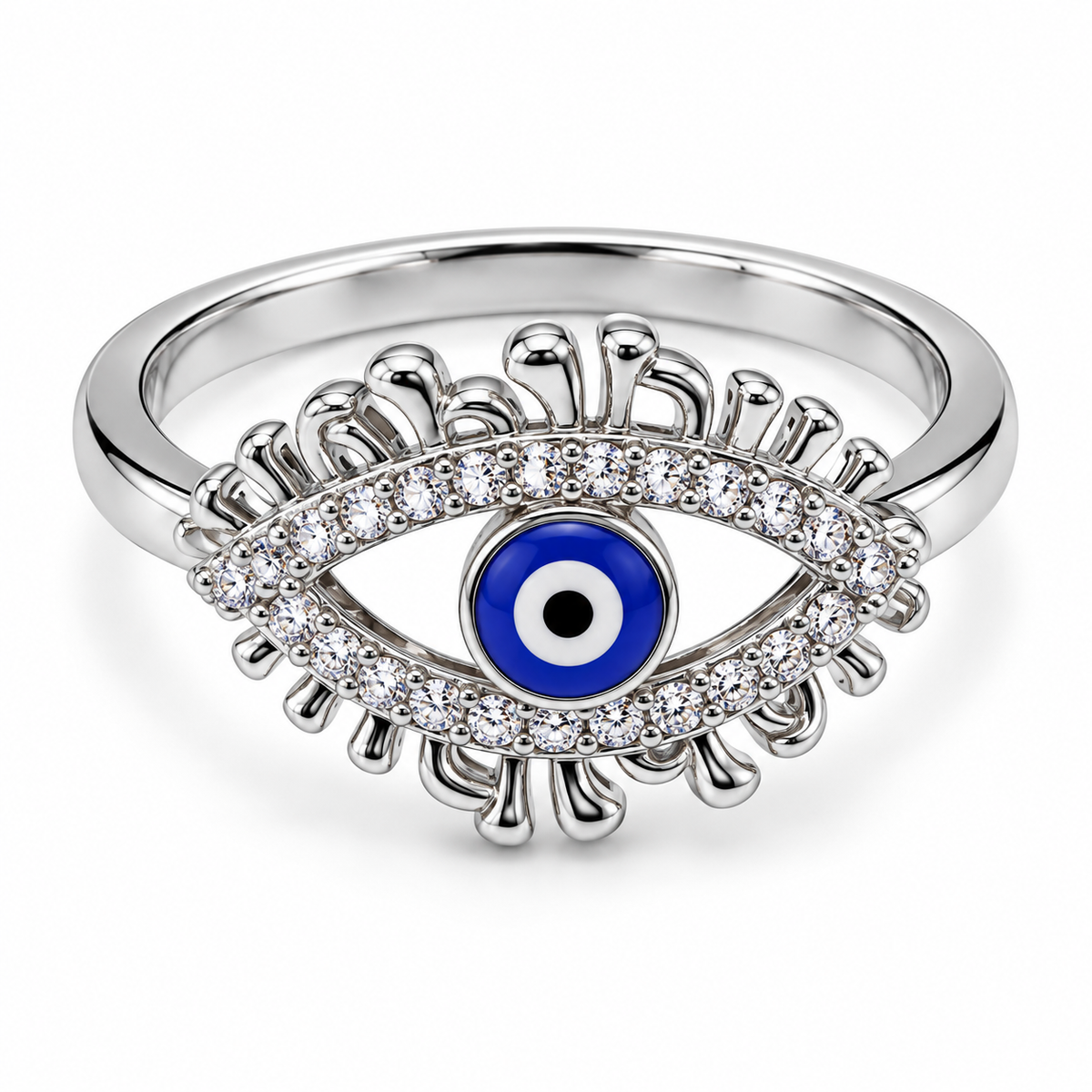 Silver Sparkle Evil Eye Ring – Dark Blue
