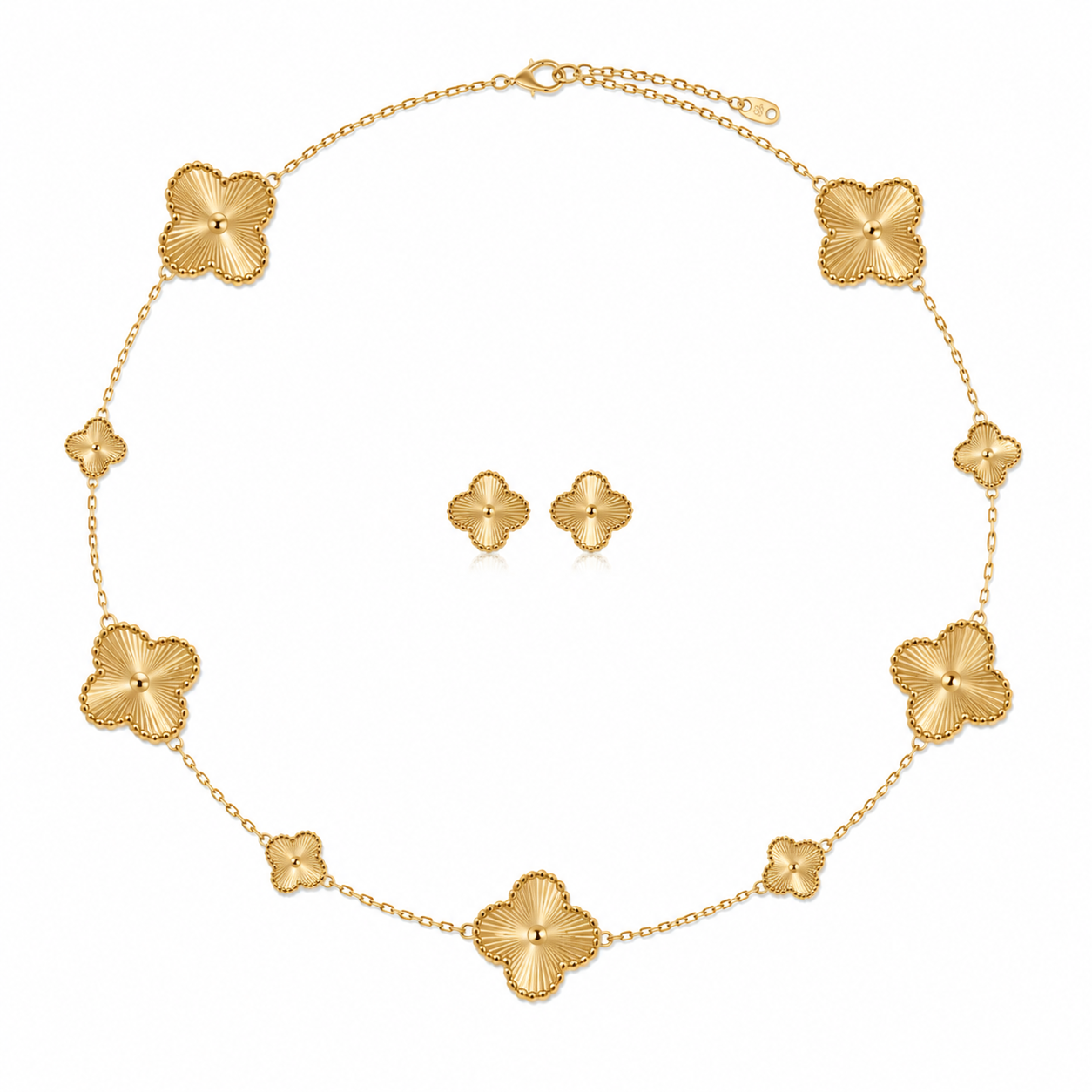 seda Vancleef 120cm “Golden Clover Charm” Necklace & Earrings Set