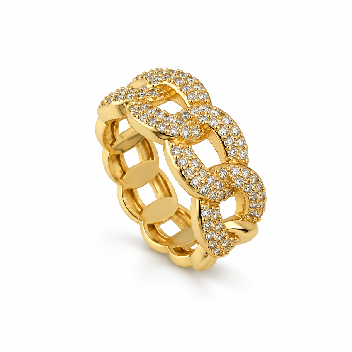 Crystal Chain Link Ring – Silver and gold