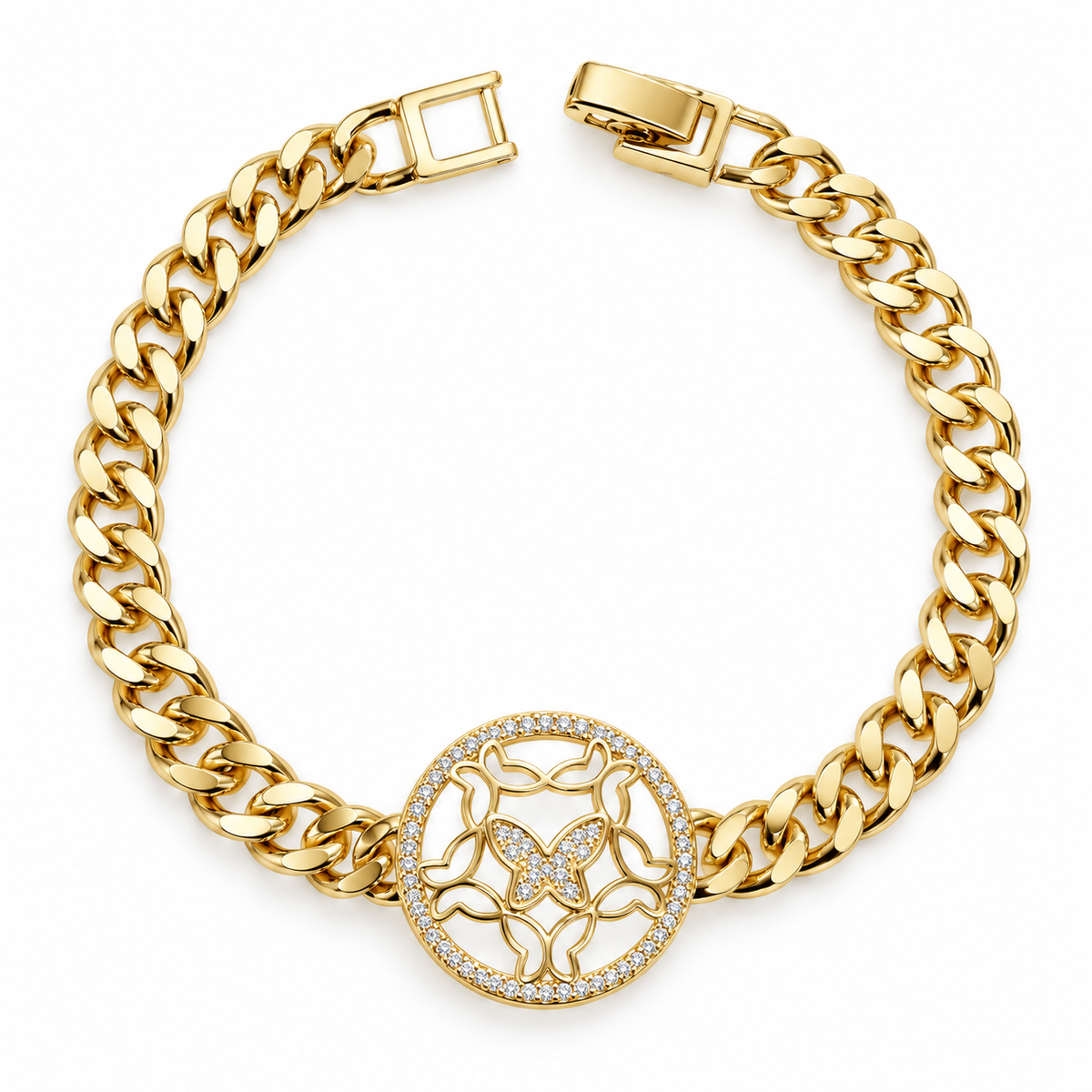 Golden multiple Butterfly Medallion Cuban Bracelet ✨