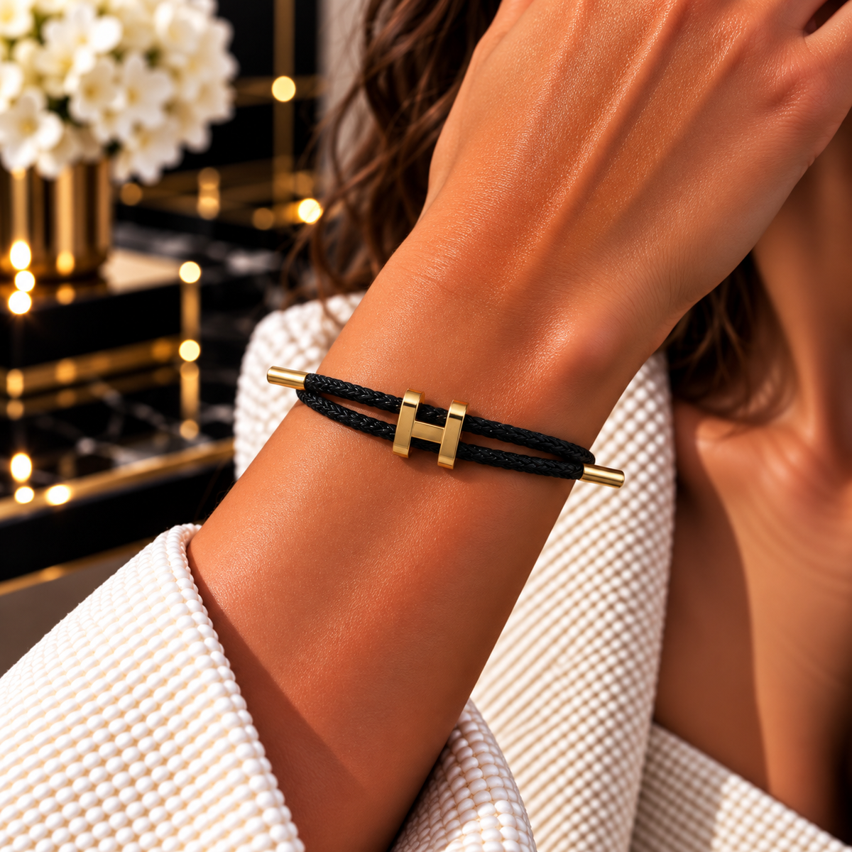 H Bracelet with Gold Interlock Clasp