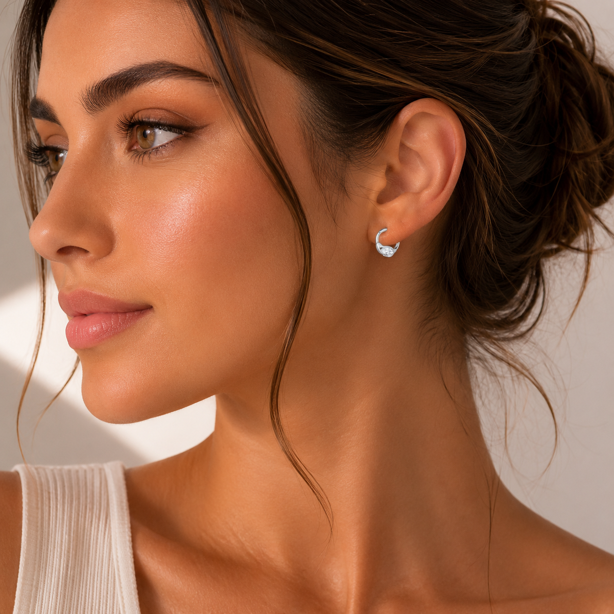 Crystal Glow Silver color Hoops earrings