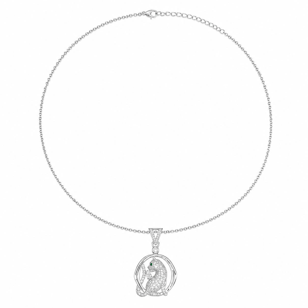 Silver Panther Pendant Necklace with Zircon Stones